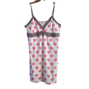 Pj Salvage Women’s Pink Hearts Cami Pajama Dress Lace Trim Petite Small